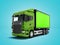 Modern lime green truck with green trailer to transport goods ar