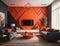 modern living room design with orange walls, generative photo ai