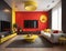 modern living room design with yellow and red paint, generative photo ai