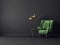 modern living room with green armchair and black wall. scandinavian interior design furniture.