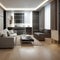 Modern living room interior with elegant furniture and design, neutral color palette