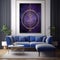 Modern living room interior with large sofa and coffee table and large purple painting on the wall