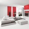 Modern living room interior with vivid red accents