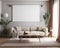 Modern Living Room Mockup with Blank White Poster Sofa Couch Plants