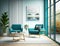 modern livingroom with two chairs and with blue toned colours