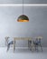 The modern loft dining room interior dsign and concrete wall background