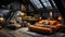 Modern Loft-Style Luxury Studio Apartment with Dark Color Palette, Wooden Parquet Floor, and 3D Panel Wall