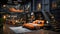 Modern Loft-Style Luxury Studio Apartment with Dark Color Palette, Wooden Parquet Floor, and 3D Panel Wall