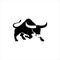 Modern long horn bull in black flat color vector illustration