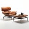 Modern Lounge Chair And Coffee Table Set With Brown Leather