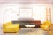 Modern lounge interior, poster, gray sofa, toned