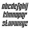 Modern lowercase italic font with movement typography design element, narrow dynamic alphabet with a tilt angle, black bold set