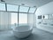 Modern luxury bathroom interior with white bathtub