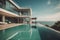 modern luxury building with a terrace and an infinity pool against the sea, the idea of a family holiday