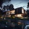 Modern luxury country house with swimming pool. Modern architecture. AI generative