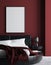 Modern luxury dark red bedroom interior, poster, wall mock up