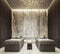 Modern luxury massage room interior with two beds and star ceiling light