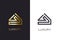 Modern Luxury Real Estate Logo - A Sleek, Geometric House Outline in Gold and Monochrome Variants, Conveying Elegance