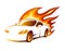 Modern luxury sporty coupe with burning flames