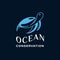 Modern and Luxury Style for Ocean Conservation Logo. With a blue turtle sea and orca whale icon. Premium and Luxury Logo
