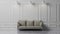 Modern luxury white living room interior with comfortable light grey sofa