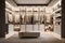 Modern luxury white walk in closet dressing room, minimal walk in wardrobe interior design. generative ai