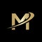 Modern M Logo Design based alphabet business logotype gold color and black background .