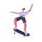 Modern male skateboarder riding skateboard. Young guy performing tricks and jumping on long board. Extreme skateboarding