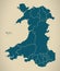 Modern Map - Wales with regions UK