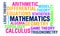 Modern Mathematics Concept Background with Maths branches. Abstract Colorful mathematics typography concep