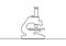 A modern medical microscope drawn by a single black line on a white background. One-line drawing. Continuous line