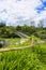 Modern metal bridge in Kerikeri Mission Station park.