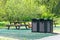 Modern, metal containers for separate waste collection in the park