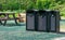 Modern, metal containers for separate waste collection in the park