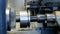 Modern metal lathe grinds metal part, automatic machine-tool, industrial, metalworking