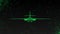 Modern military combat aircraft rotates. Footage in ultra technological style of glowing green lines flying around