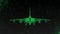 Modern military combat aircraft rotates. Footage in ultra technological style of glowing green lines flying around