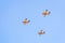 Modern military planes flys in formation through the sky