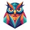 A modern and minimalist design featuring an abstract interpretation of a wise owl, rendered in bright and vivid colors.