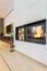 Modern minimalist fireplace in villa