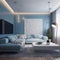 Modern Minimalist Living Room with Abstract Light Blue Background