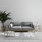 Modern minimalist living room interior mock up with gray sofa and palm tree, gray living room interior background, scandinavian