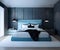 Modern Minimalist Marvel: Blue and Black Bedroom Interior Design Showcase