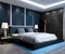 Modern Minimalist Opulence: Blue and Black Bedroom Interior Design