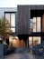Modern minimalist private black house decorated with wood cladding. Residential architecture exterior