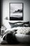 Modern minimalistic black and white monochrome bedroom in scandinavian style concept