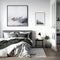 Modern minimalistic black and white monochrome bedroom in scandinavian style concept