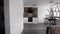Modern minimalistic design of one-room studio apartment, robotic vacuum cleaner, moving shot