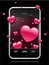 Modern mobile phone with hearts coming out of