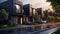 Modern modular private black townhouses. Residential architecture exterior.